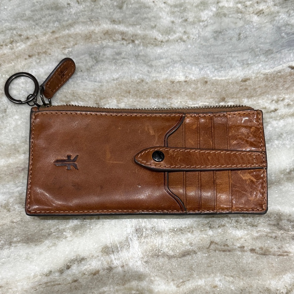 Frye Tan Leather Card Holder with Key Ring